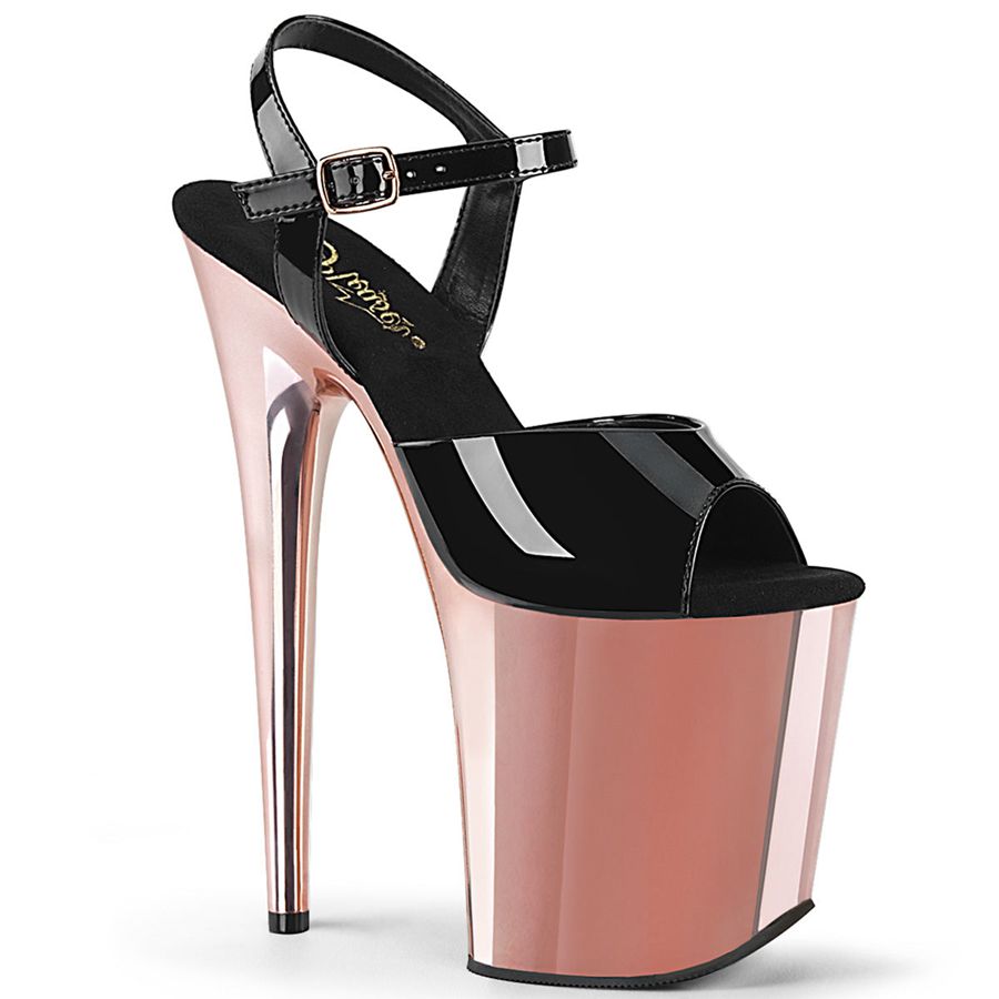 Sandales Bride Cheville Pleaser Flamingo-809 Noir Rose Doré Femme | HKY-9698236