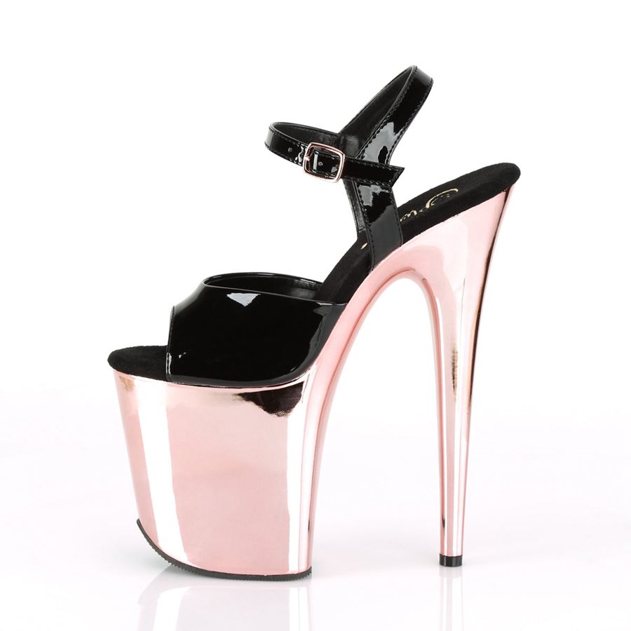 Sandales Bride Cheville Pleaser Flamingo-809 Noir Rose Doré Femme | HKY-9698236