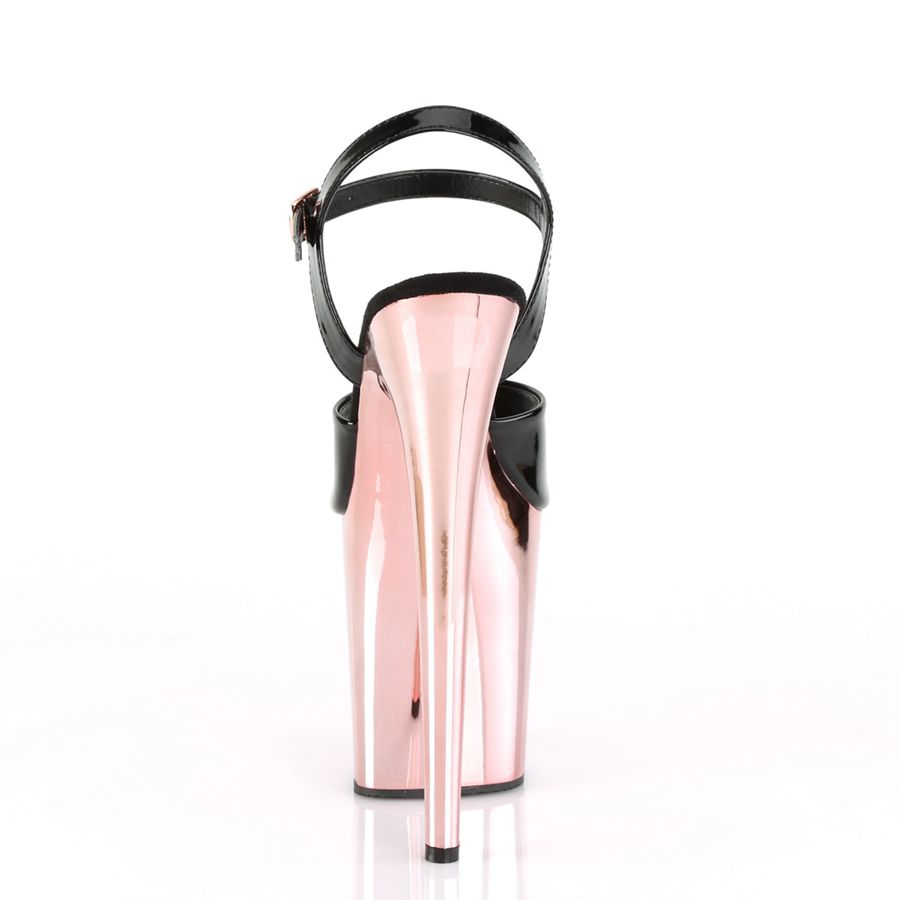 Sandales Bride Cheville Pleaser Flamingo-809 Noir Rose Doré Femme | HKY-9698236