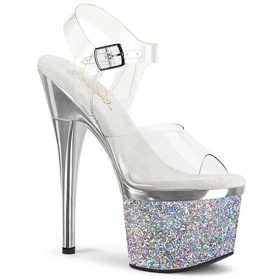 Sandales Bride Cheville Pleaser Esteem-708CHLG Argent Femme | EJA-5986188