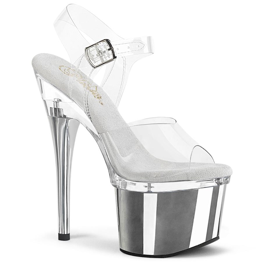 Sandales Bride Cheville Pleaser Esteem-708 Argent Femme | KXG-8230761