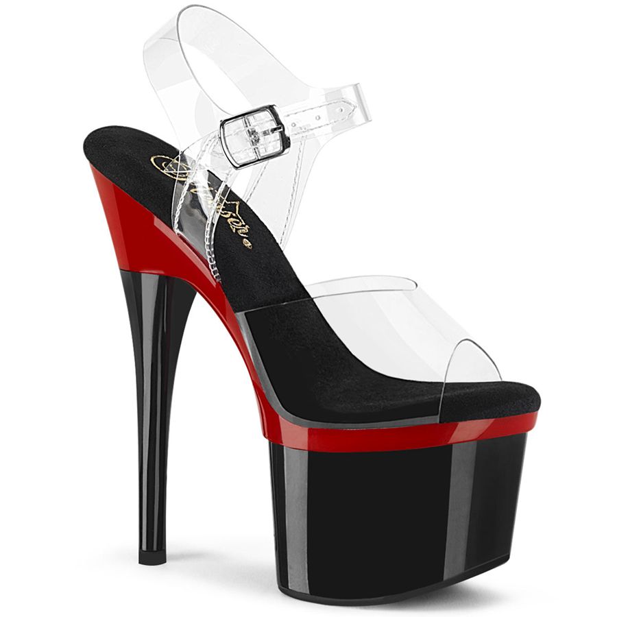 Sandales Bride Cheville Pleaser Esteem-708 Noir Rouge Femme | DAQ-7515004