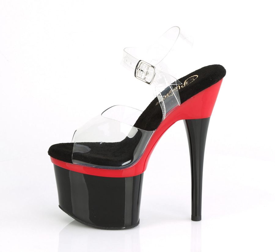 Sandales Bride Cheville Pleaser Esteem-708 Noir Rouge Femme | DAQ-7515004