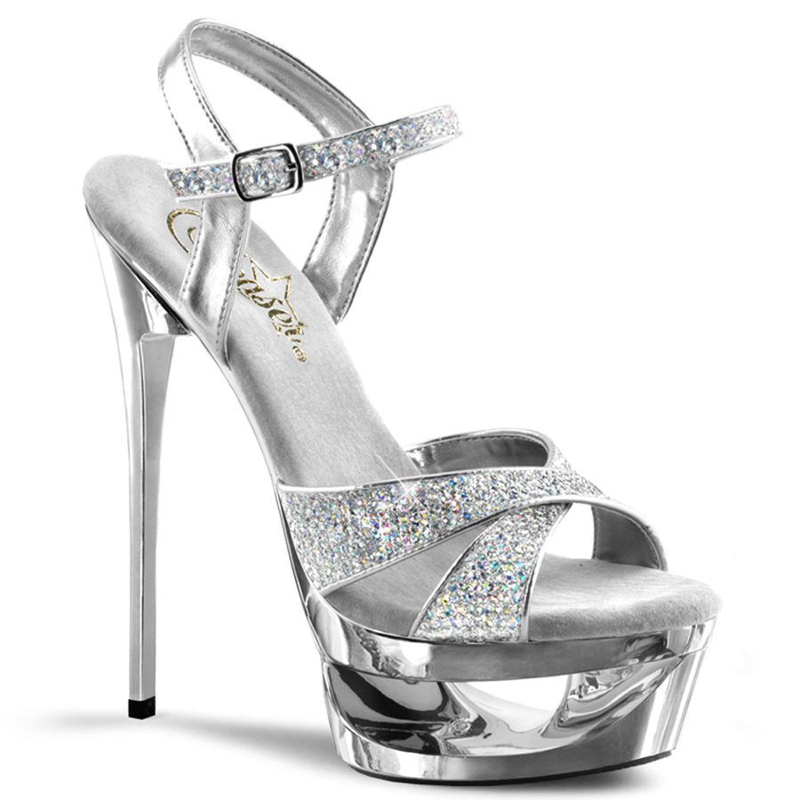 Sandales Bride Cheville Pleaser Eclipse-619G Argent Femme | BRG-9126915