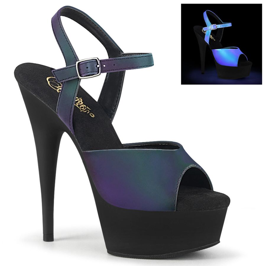 Sandales Bride Cheville Pleaser Delight-609REFL Noir Femme | QUU-5570063