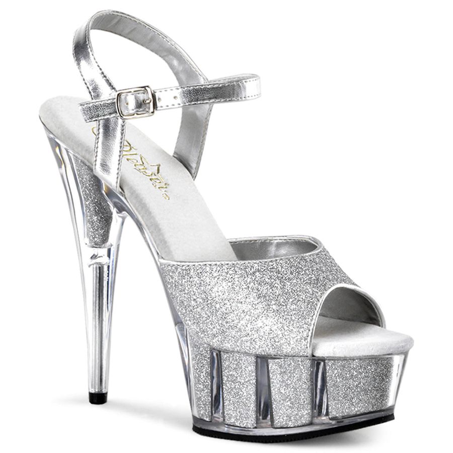 Sandales Bride Cheville Pleaser Delight-609-5G Argent Femme | KON-5993447