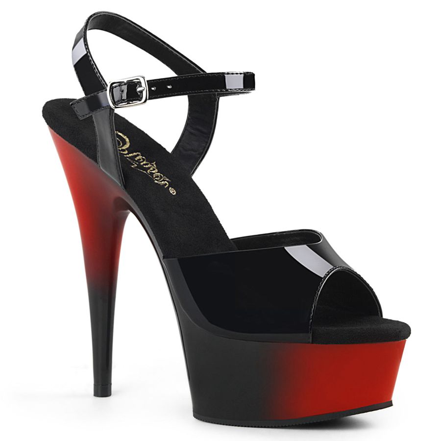 Sandales Bride Cheville Pleaser Delight-609BR Noir Rouge Femme | KJC-9704561