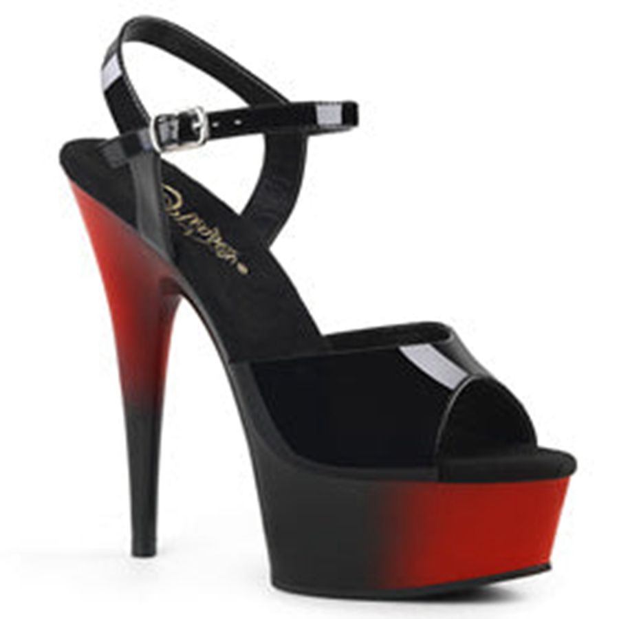 Sandales Bride Cheville Pleaser Delight-609BR Noir Rouge Femme | KJC-9704561