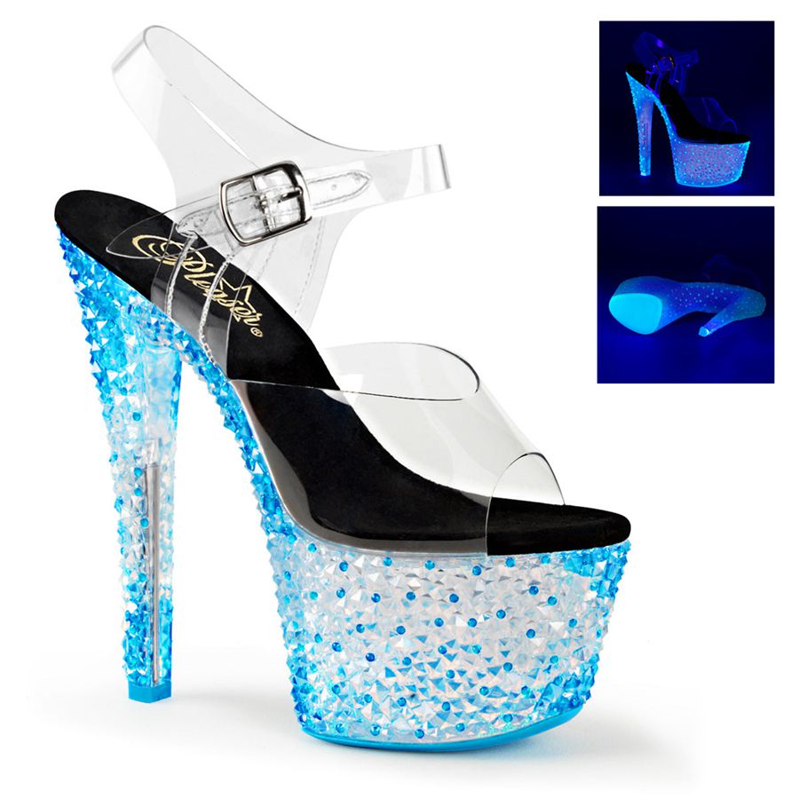 Sandales Bride Cheville Pleaser Crystalize-308PS Bleu Femme | WDD-5565155