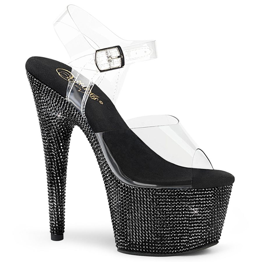 Sandales Bride Cheville Pleaser Bejeweled-708DM Noir Femme | CKR-0329779