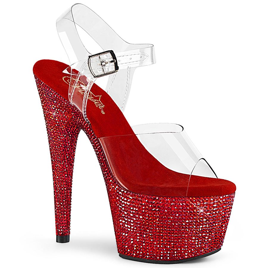 Sandales Bride Cheville Pleaser Bejeweled-708DM Rouge Femme | NVE-1207379