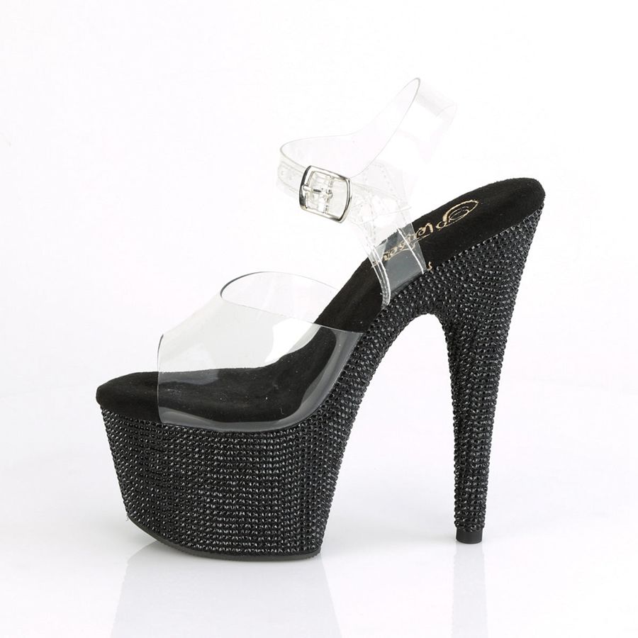 Sandales Bride Cheville Pleaser Bejeweled-708DM Noir Femme | CKR-0329779