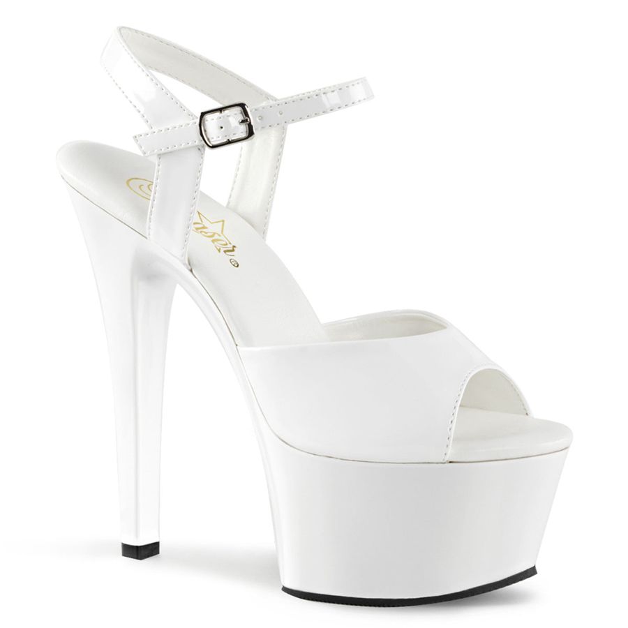 Sandales Bride Cheville Pleaser Aspire-609 Blanche Femme | BDC-0692852