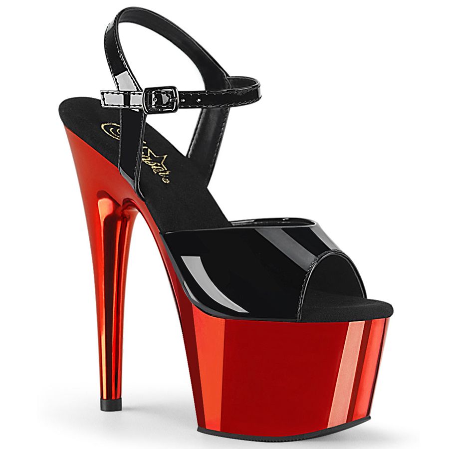 Sandales Bride Cheville Pleaser Adore-709 Noir Rouge Femme | TOW-7862245