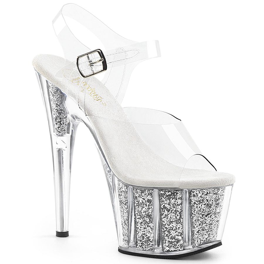 Sandales Bride Cheville Pleaser Adore-708G Argent Femme | VAS-4829578