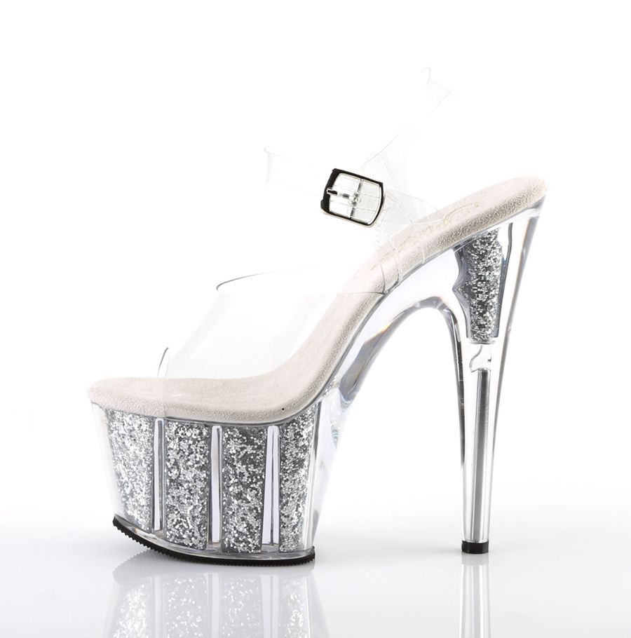 Sandales Bride Cheville Pleaser Adore-708G Argent Femme | VAS-4829578