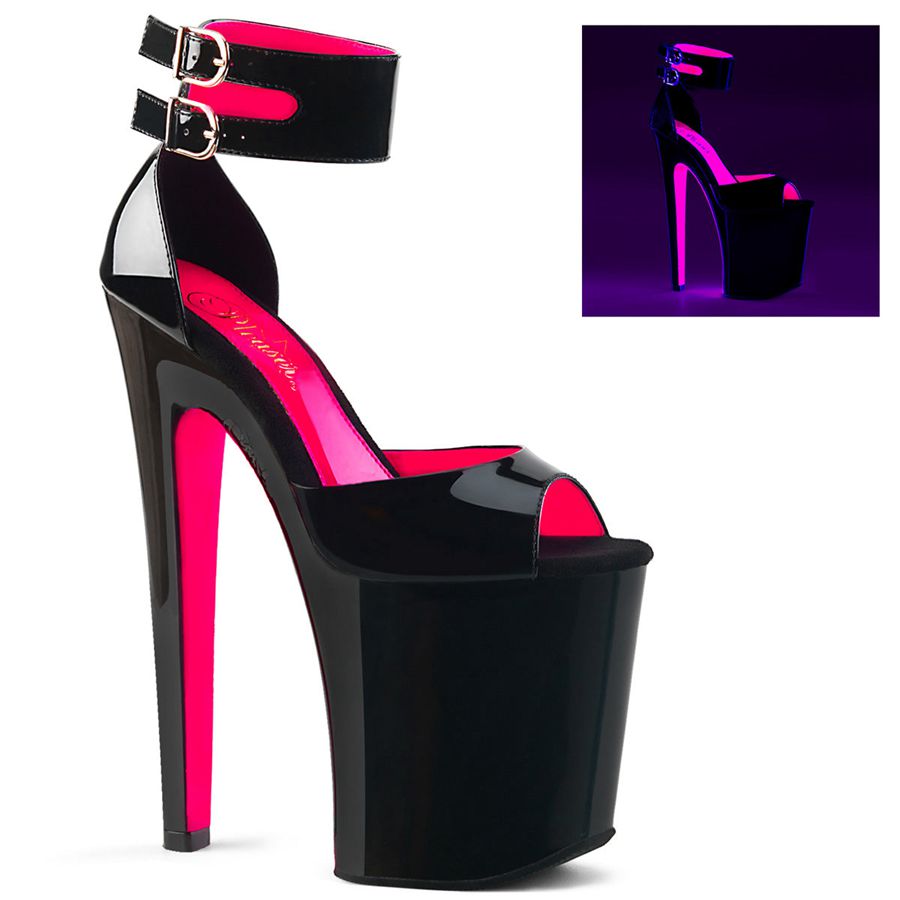 Sandales à Plateforme Pleaser Xtreme-875TT Rose Noir Femme | ALM-3395935