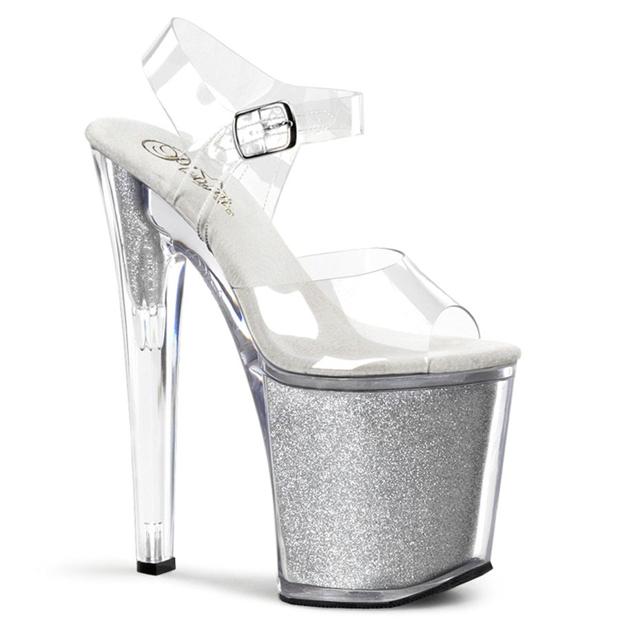 Sandales à Plateforme Pleaser Xtreme-808G Argent Femme | RNX-0121144