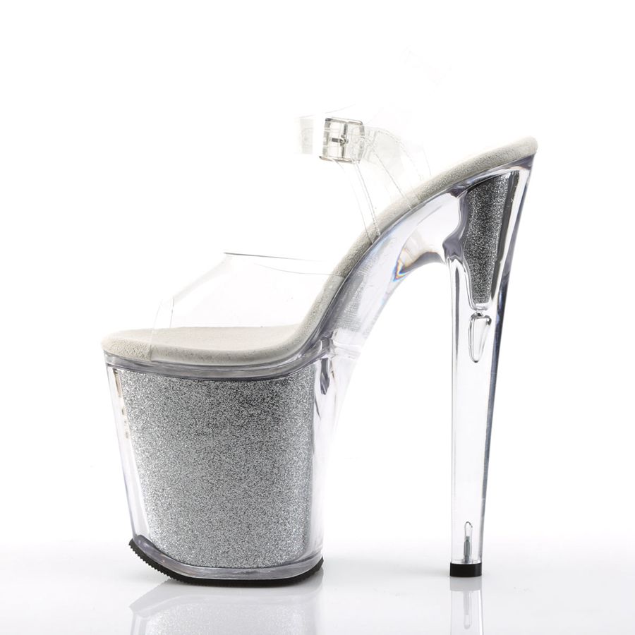 Sandales à Plateforme Pleaser Xtreme-808G Argent Femme | RNX-0121144