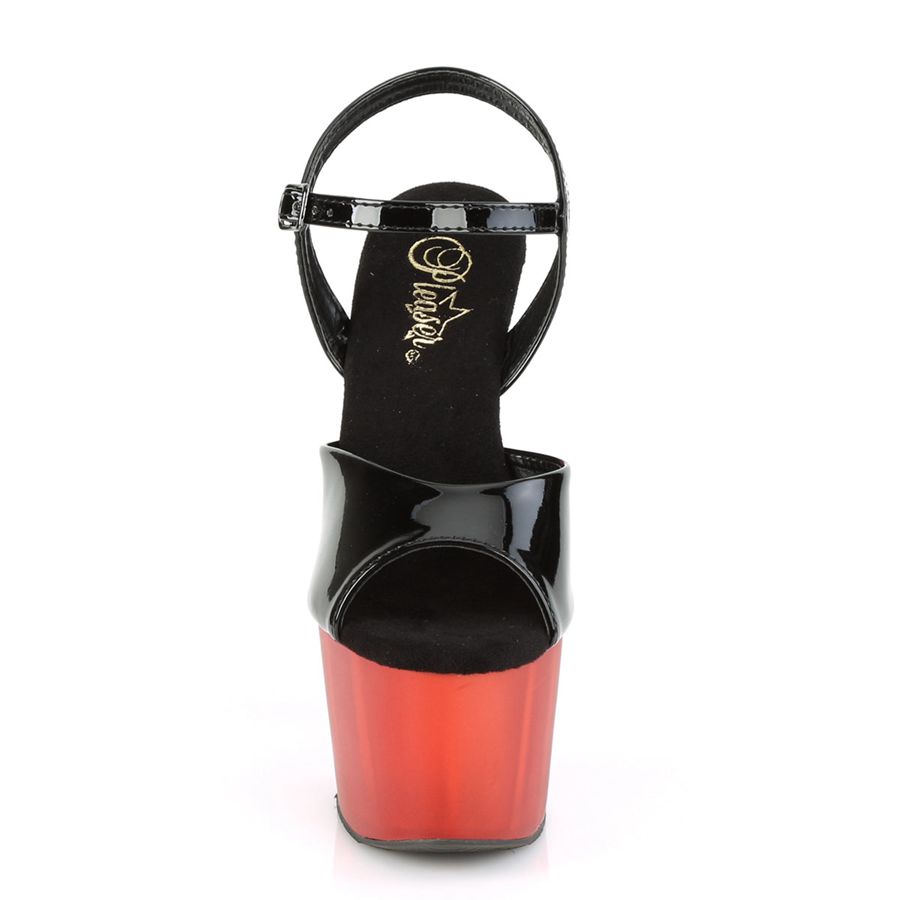 Sandales Bride Cheville Pleaser Adore-709T Noir Rouge Femme | YOS-9186140