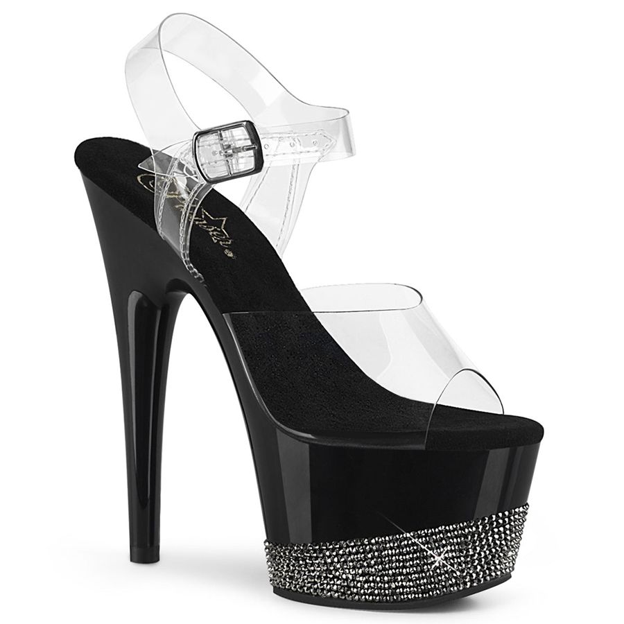 Sandales Bride Cheville Pleaser Adore-708-3 Noir Femme | QVS-7189550