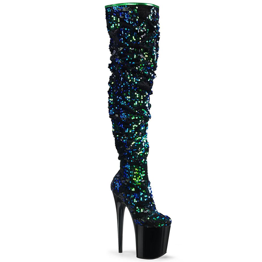 Bottes Hautes Pleaser Flamingo-3004 Turquoise Femme | NUD-0977979