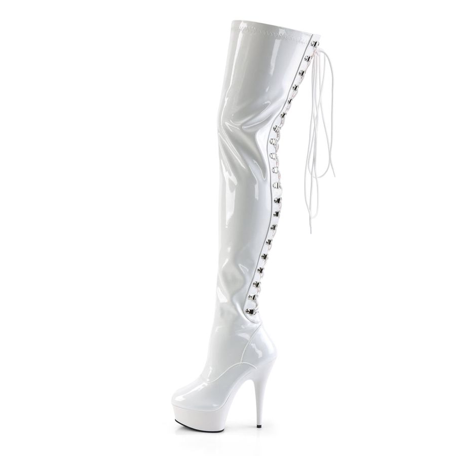 Bottes Hautes Pleaser Delight-3063 Blanche Femme | SJG-2074270