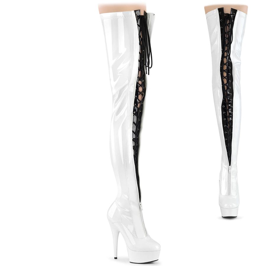 Bottes Hautes Pleaser Delight-3027 Blanche Femme | CXF-3099545