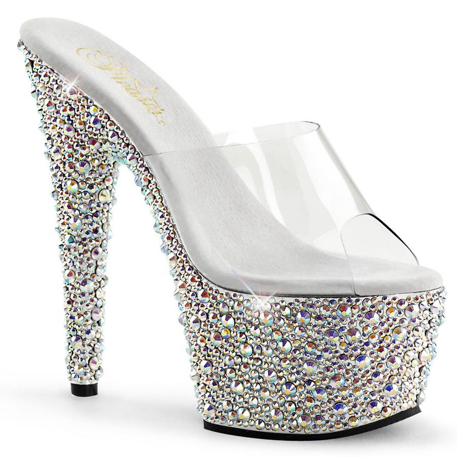 Sandales à Plateforme Pleaser Bejeweled-701MS Argent Femme | VVE-5701518