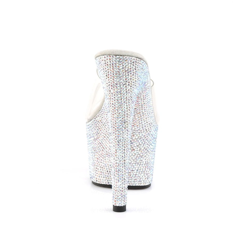 Sandales à Plateforme Pleaser Bejeweled-701DM Argent Femme | WTV-0183790