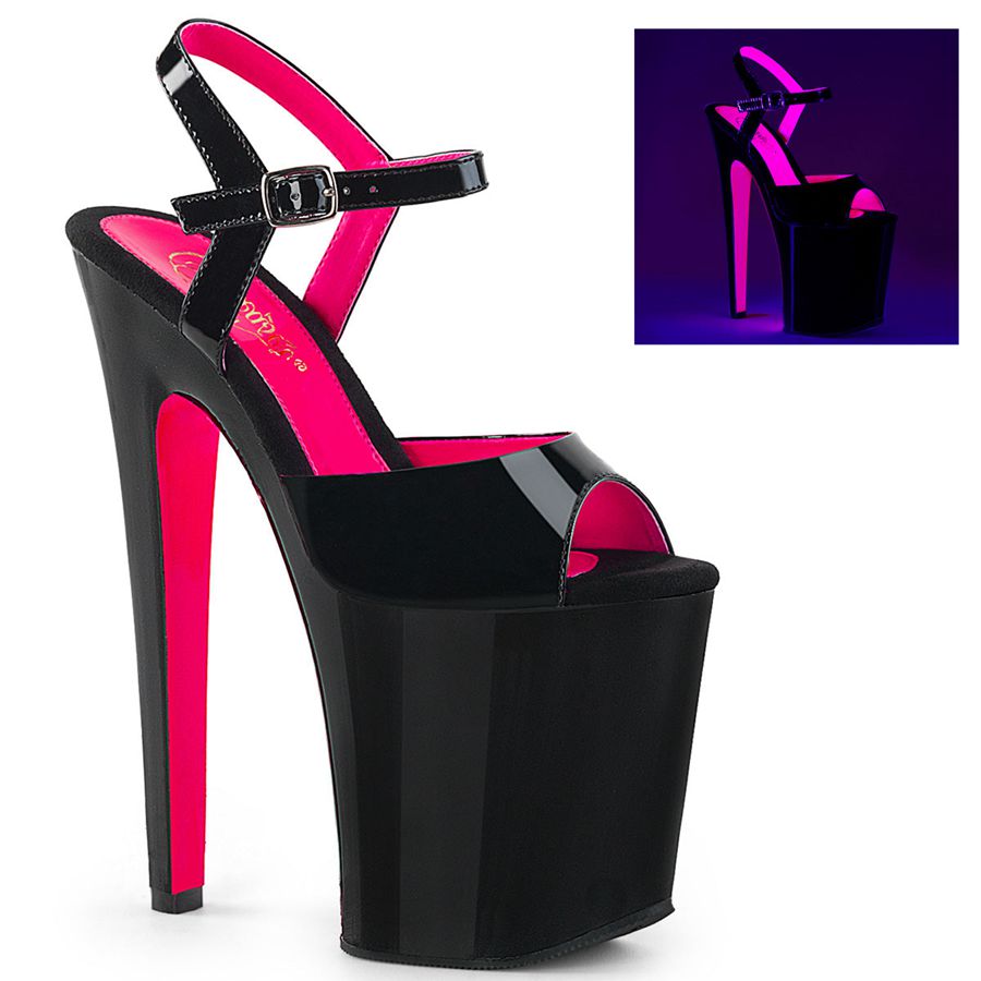 Sandales Bride Cheville Pleaser Xtreme-809TT Noir Rose Femme | GYQ-5627032