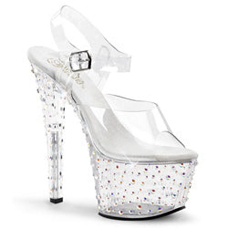 Sandales Bride Cheville Pleaser Stardance-708 Clear Femme | DTS-3560822