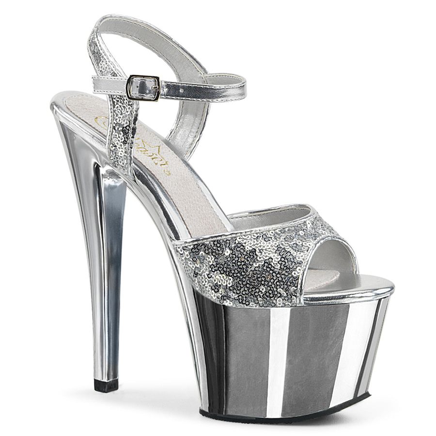 Sandales Bride Cheville Pleaser Sky-310SQ Argent Femme | ESM-3426824