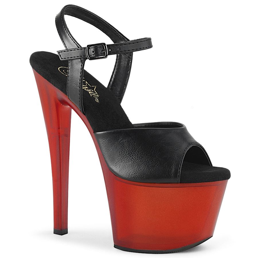 Sandales Bride Cheville Pleaser Sky-309T Noir Rouge Femme | COQ-7218084