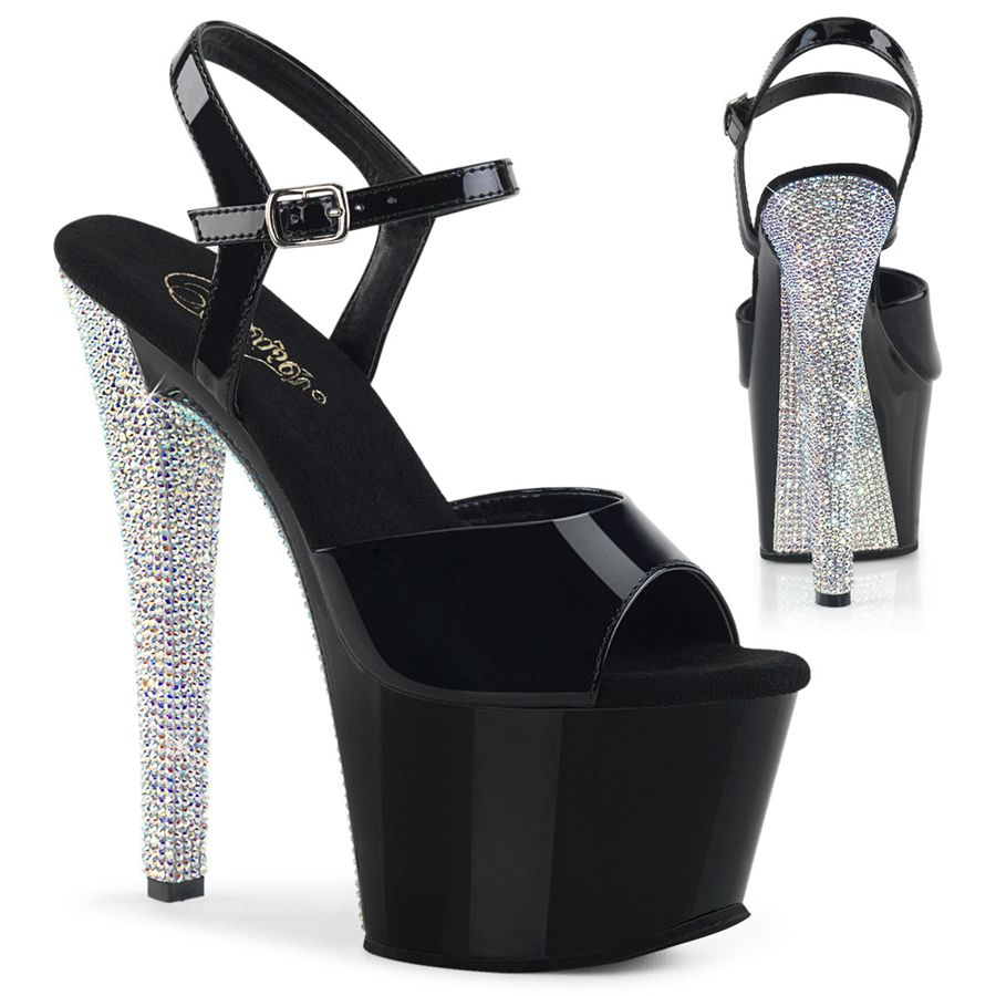 Sandales Bride Cheville Pleaser Sky-309CHRS Noir Argent Femme | FQJ-6404647