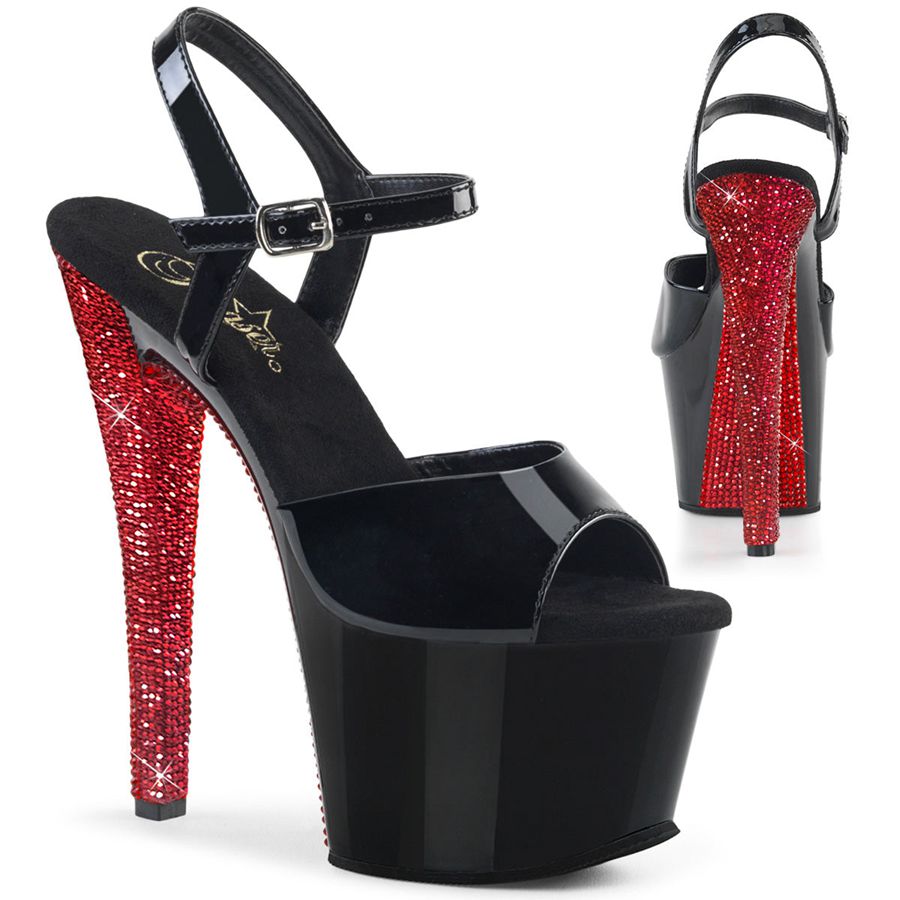 Sandales Bride Cheville Pleaser Sky-309CHRS Noir Rouge Femme | LVS-8122359