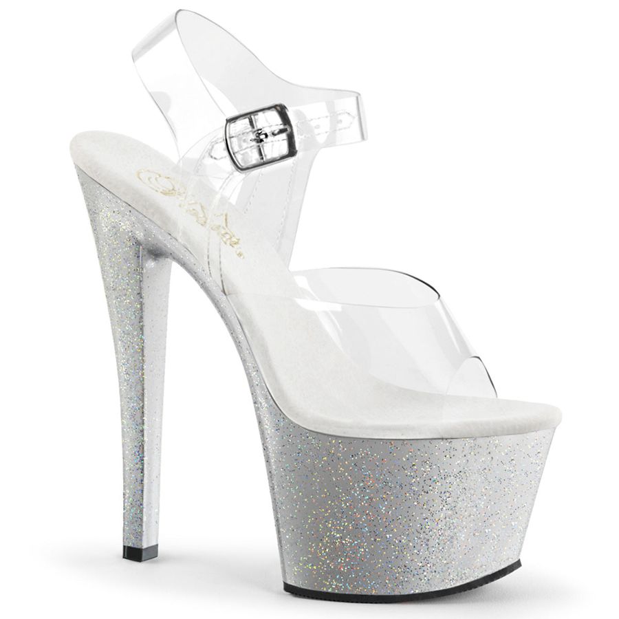 Sandales Bride Cheville Pleaser Sky-308MG Argent Femme | FCC-2545315