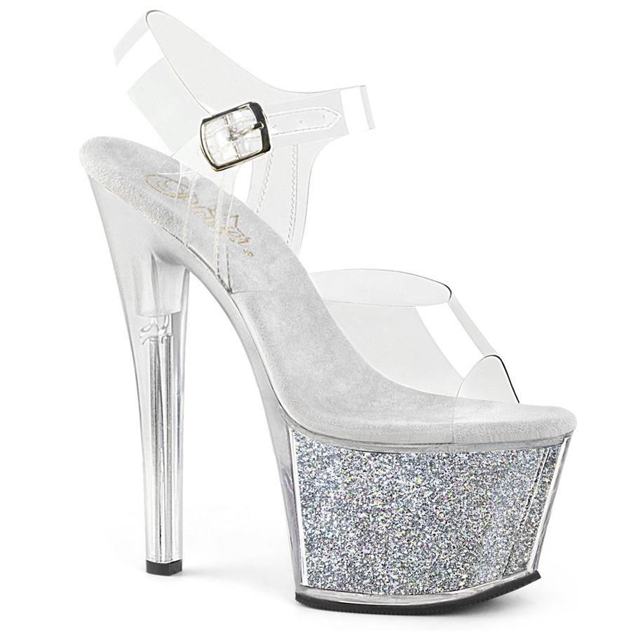 Sandales Bride Cheville Pleaser Sky-308G-T Argent Femme | YOT-5358887