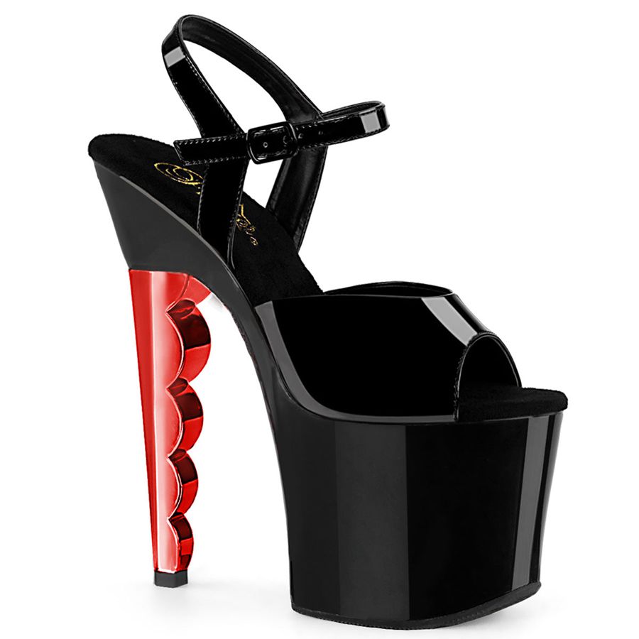 Sandales Bride Cheville Pleaser Scallop-709CH Noir Rouge Femme | GDD-9876201