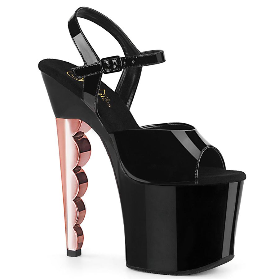 Sandales Bride Cheville Pleaser Scallop-709CH Noir Rose Femme | BMY-4675666