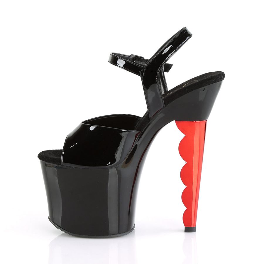 Sandales Bride Cheville Pleaser Scallop-709CH Noir Rouge Femme | GDD-9876201