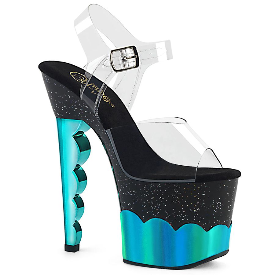 Sandales Bride Cheville Pleaser Scallop-708-2HGM Bleu Femme | BEA-9381491