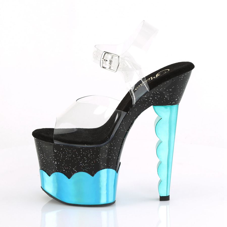 Sandales Bride Cheville Pleaser Scallop-708-2HGM Bleu Femme | BEA-9381491