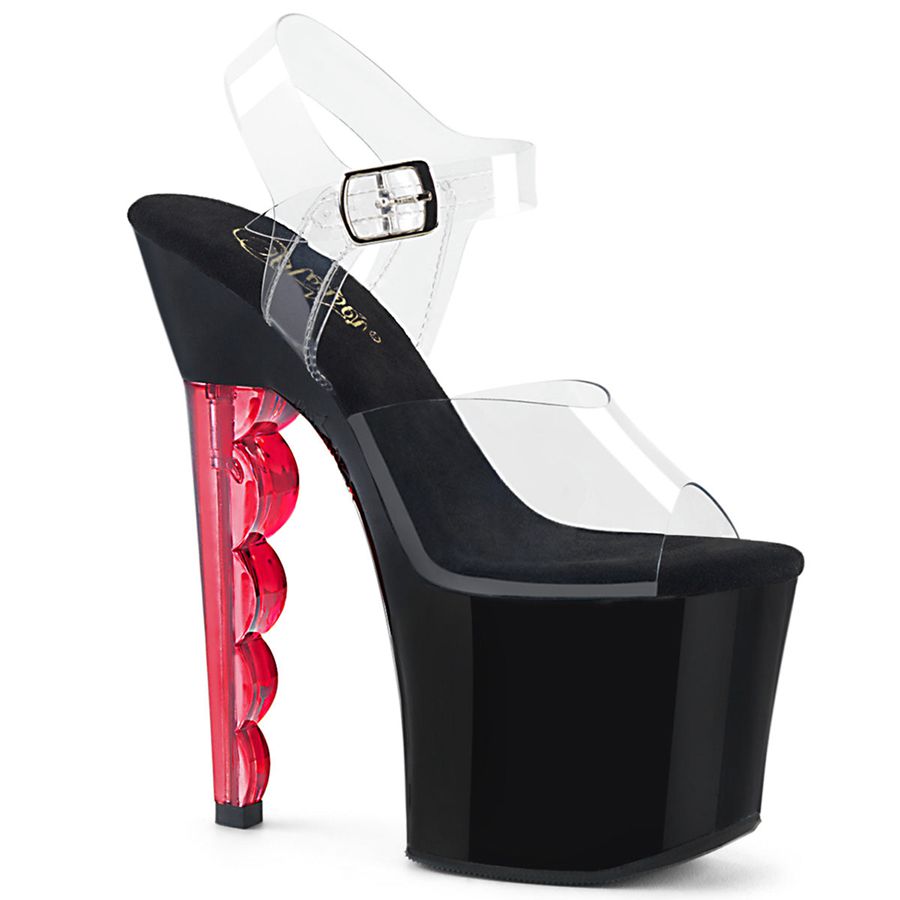 Sandales Bride Cheville Pleaser Scallop-708 Noir Rouge Femme | NEH-7403821