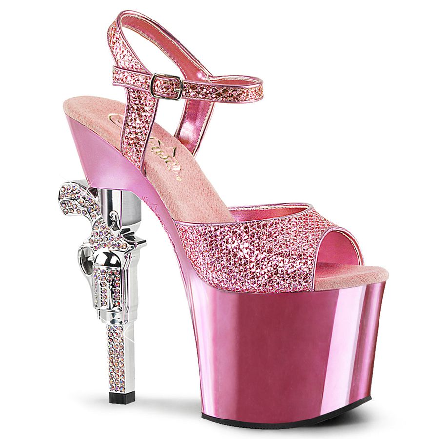 Sandales Bride Cheville Pleaser Revolver-709G Rose Femme | EQH-5435719