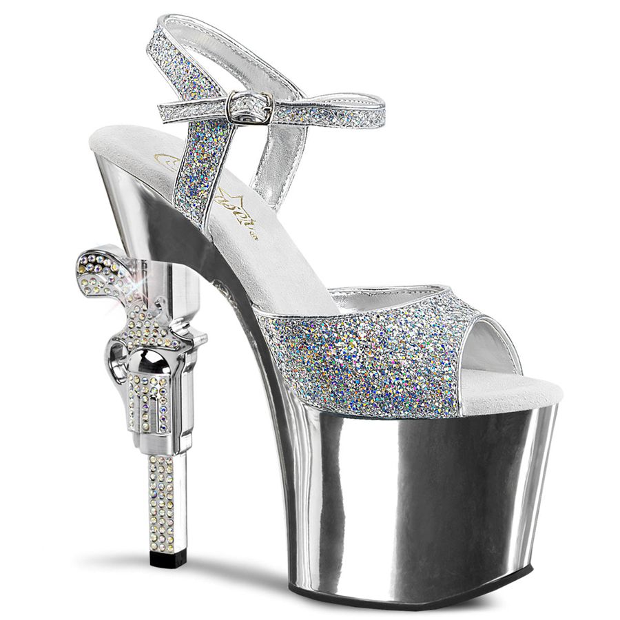 Sandales Bride Cheville Pleaser Revolver-709G Argent Femme | PIT-2935506