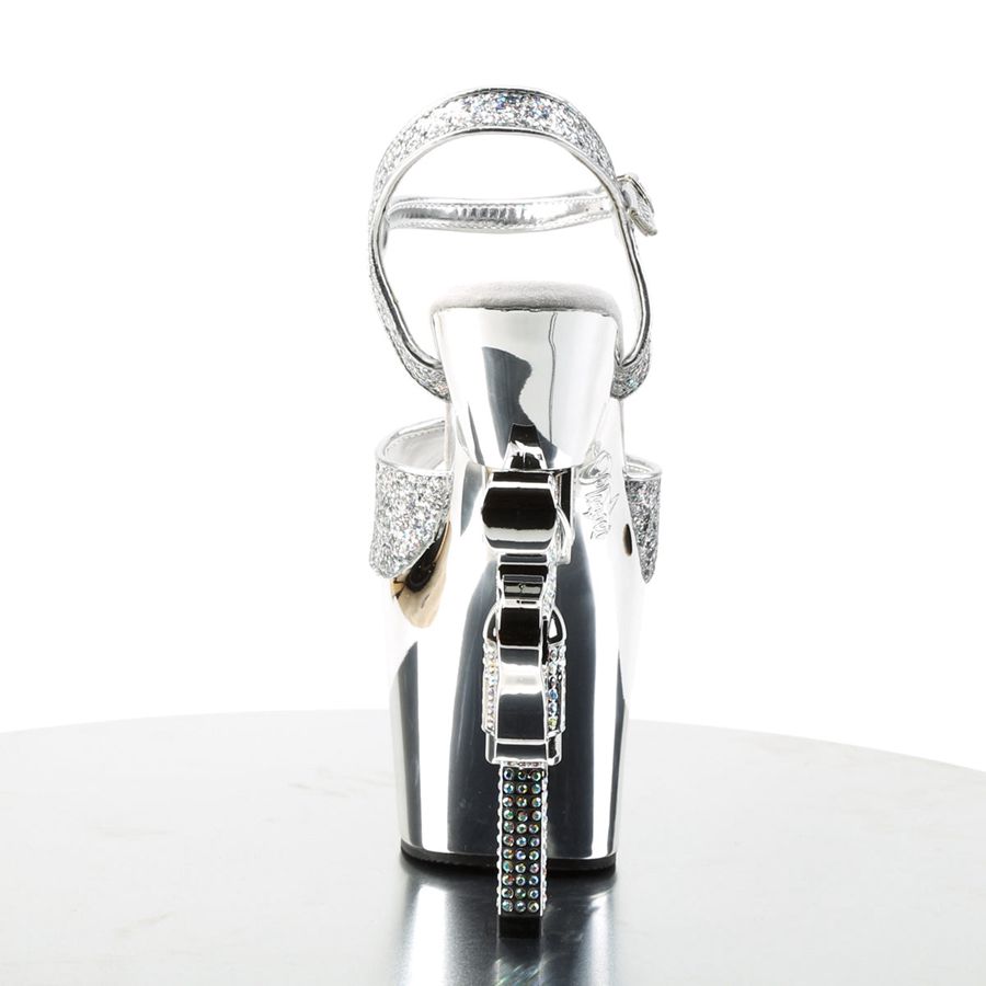 Sandales Bride Cheville Pleaser Revolver-709G Argent Femme | PIT-2935506