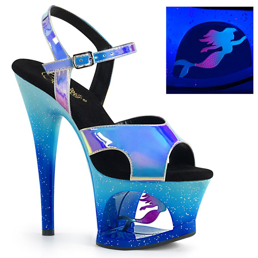 Sandales Bride Cheville Pleaser Moon-711MER Bleu Femme | NBM-0705462