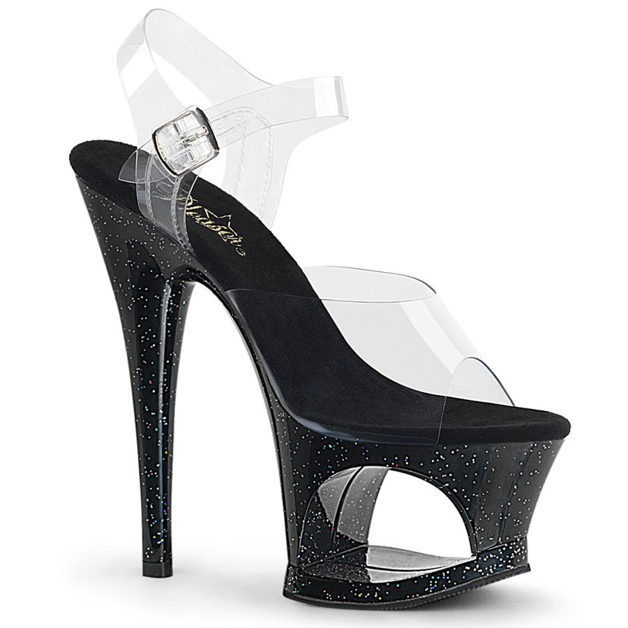 Sandales Bride Cheville Pleaser Moon-708MG Noir Femme | OFA-7243493