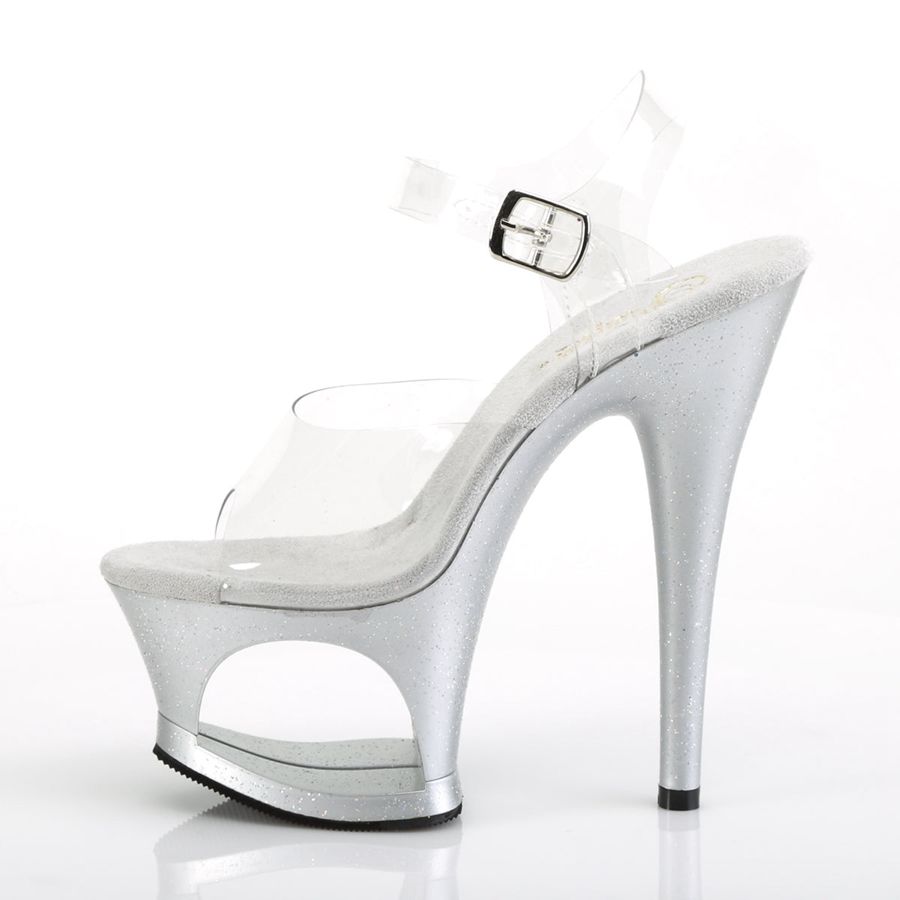 Sandales Bride Cheville Pleaser Moon-708MG Argent Femme | QKO-9289546